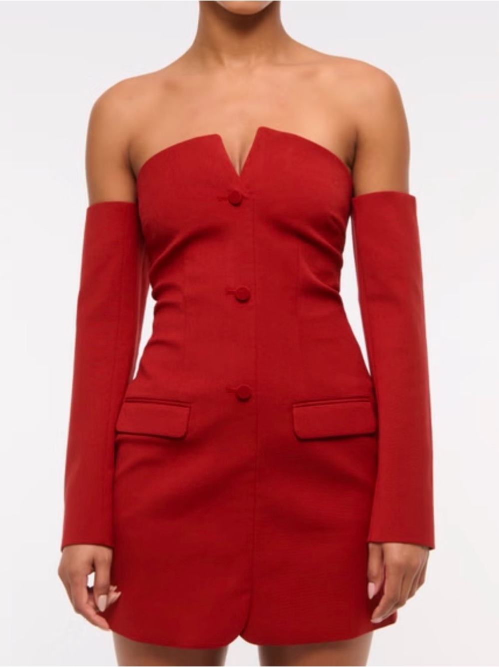 Abercrombie & Fitch Scarlet Off-Shoulder Button Mini Dress